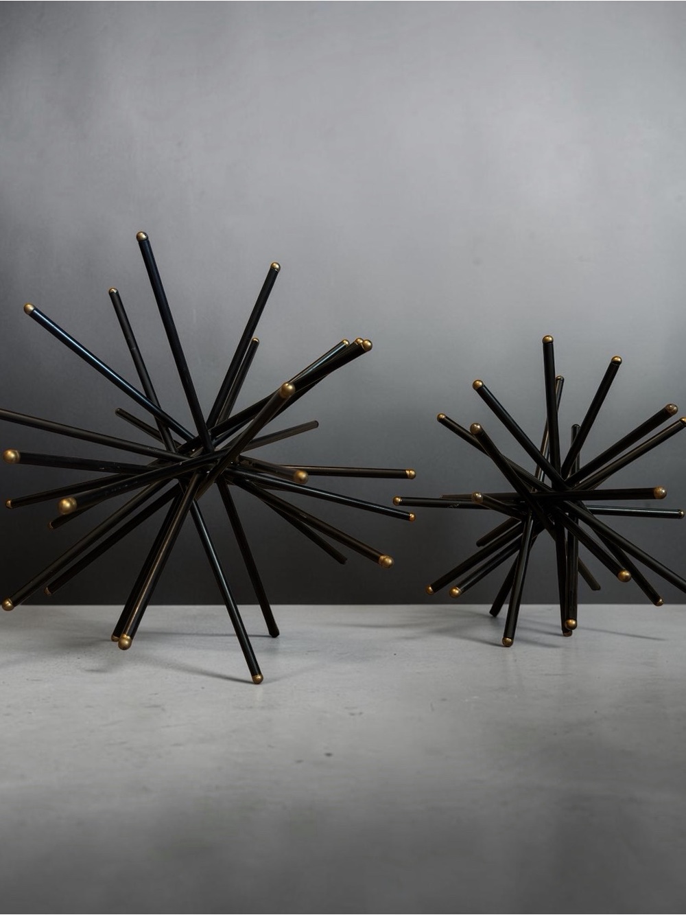 A&B Home "Caper" Black Metal Starburst Statuaries with Gold Tips – Set of 2